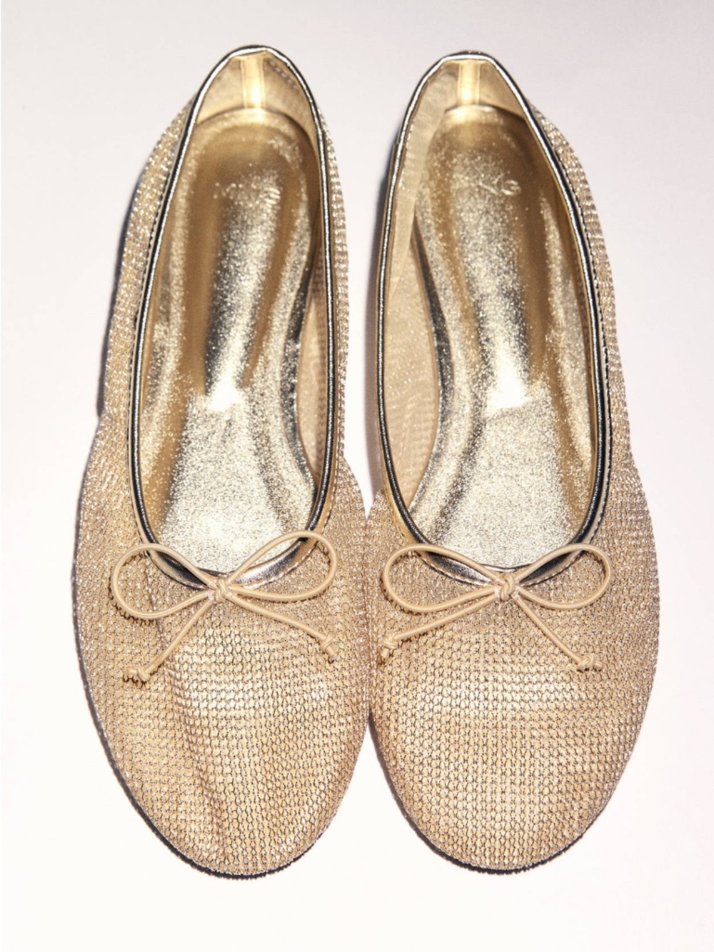 Mango MNG Gold Mesh Ballet Flats with Bow Metallic New US 9 Euro 40 New
